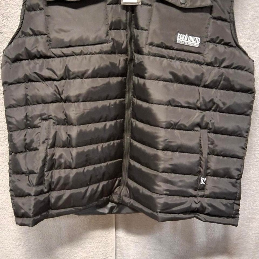 Ecko Unltd Mens Black Puffer Vest Quilted FullZip Sleeveless Jacket EO340520 3XL